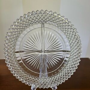 Miss American Divided Clear Glass Plate by Anchor Hocking Relish Dish Condiment